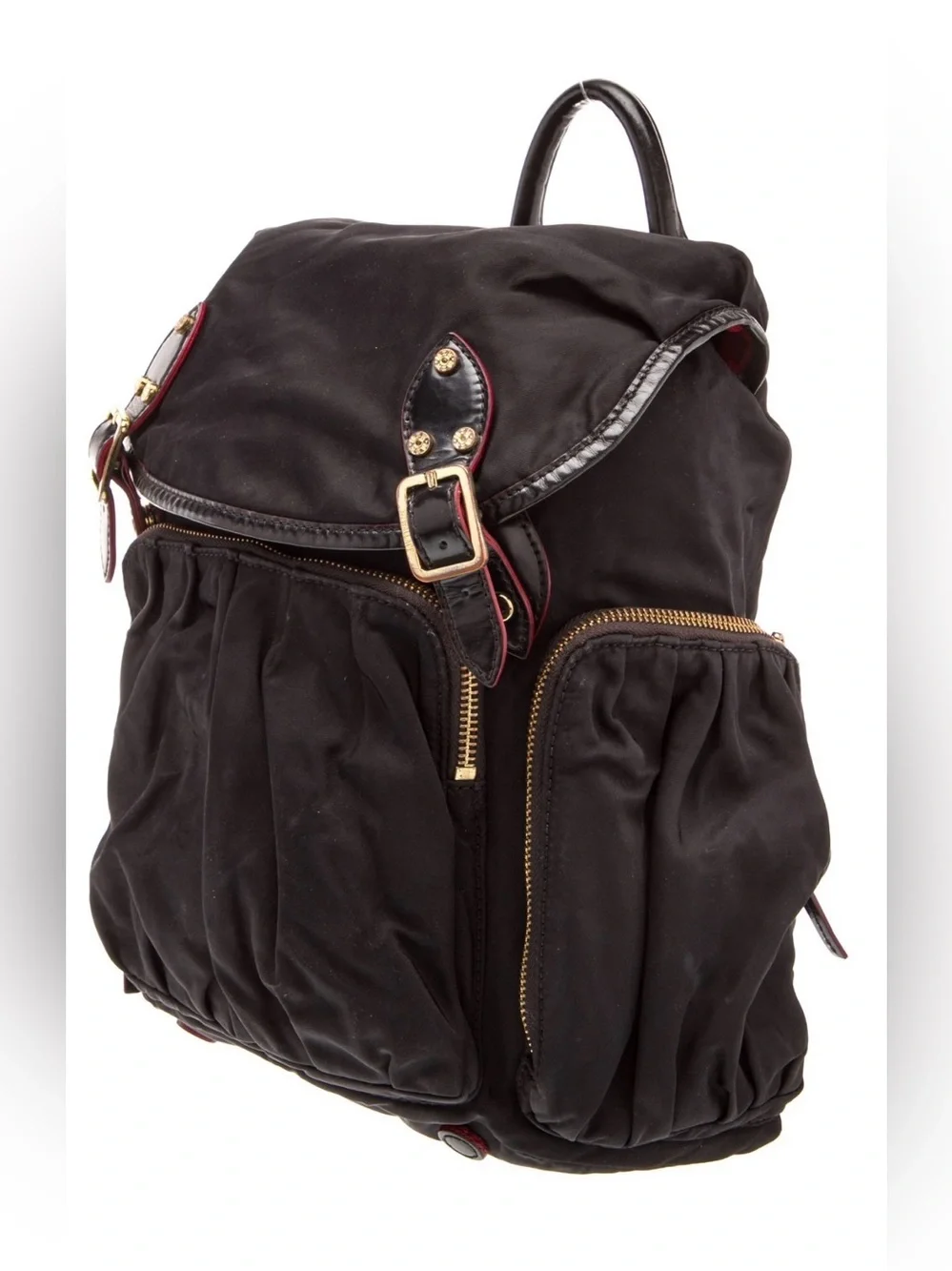 MZ Wallace Black Drawstring Backpack with Buckle Flap
